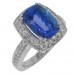 8.37 CT. TW Cushion Cut Tansanite In Round Diamond Halo Accented 14 KT Ring